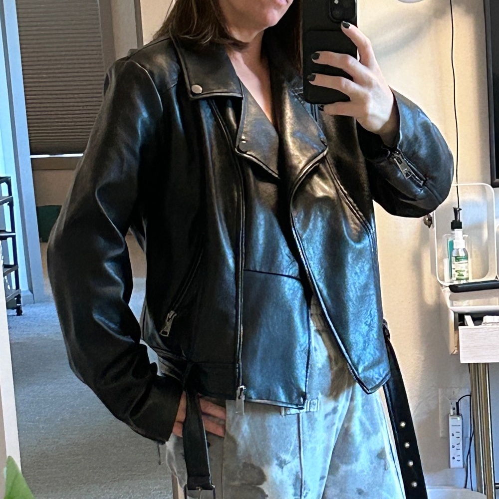 Nordstrom Elodie Faux Leather Jacket Black Biker XL